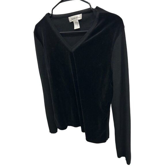 Judith Hart Womens Black Velour V Neck Long Sleeve Top Sz Medium - Picture 3 of 7